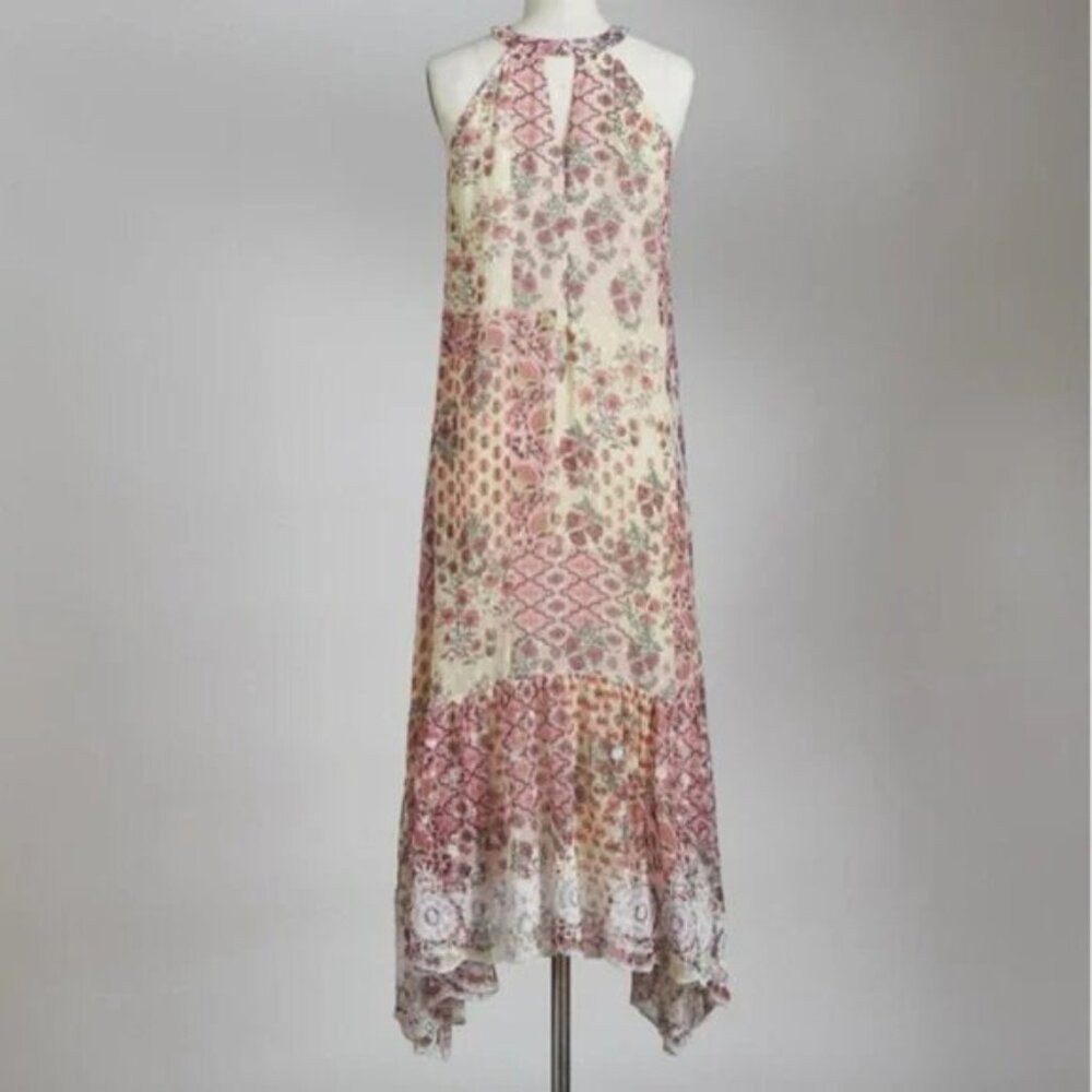 SUNDANCE Carabelle Halter Neck Dress Boho Patchwork Print Floral Lace size 8 - Picture 15 of 15